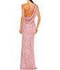 Color:Light Pink - Image 2 - Sequined Asymmetrical One Shoulder Sleeveless Strappy Open Back Detail Thigh High Slit Gown
