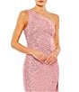 Color:Light Pink - Image 3 - Sequined Asymmetrical One Shoulder Sleeveless Strappy Open Back Detail Thigh High Slit Gown