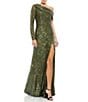 Mac Duggal Sequined Drop Shoulder Faux Wrap Gown, Color:Olive - Image 1