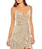 Mac Duggal Sequined Faux Wrap Ruffled Hem Mini Dress, Color:Champagne - Image 3
