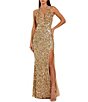 Mac Duggal Sequined Halter Neck Strapless Evening Gown - Image 1