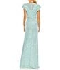 Mac Duggal Sequined Mesh High V-Neck Overlay Flutter Sleeves Mermaid Gown, Color:Ice Blue - Image 2