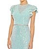 Mac Duggal Sequined Mesh High V-Neck Overlay Flutter Sleeves Mermaid Gown, Color:Ice Blue - Image 3