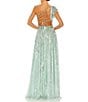 Mac Duggal Sequined One Shoulder Ruffle Flutter Sleeveless Back Detail A-Line Gown, Color:Pistachio - Image 2