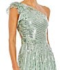 Mac Duggal Sequined One Shoulder Ruffle Flutter Sleeveless Back Detail A-Line Gown, Color:Pistachio - Image 3