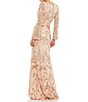 Color:Rose Gold - Image 2 - Sequin Surplice V-Neck Long Sleeve Thigh High Slit Sheath Gown