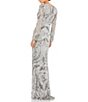 Color:Platinum - Image 2 - Sequin Surplice V-Neck Long Sleeve Thigh High Slit Sheath Gown