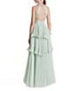 Mac Duggal Sheer Chiffon Halter Neck Sleeveless Keyhole Tiered Hem Colum Gown, Color:Mint - Image 2