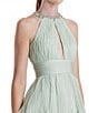 Mac Duggal Sheer Chiffon Halter Neck Sleeveless Keyhole Tiered Hem Colum Gown, Color:Mint - Image 3