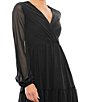 Color:Black - Image 3 - Sheer Long Sleeve Ruched Surplice V-Neck Tiered Midi Dress