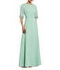 Mac Duggal Short Beaded Sleeve Crepe A-Line Gown, Color:Sage - Image 1