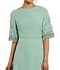 Mac Duggal Short Beaded Sleeve Crepe A-Line Gown, Color:Sage - Image 3