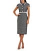 Mac Duggal Short Sleeve Boucle Button Up Collared Midi Dress, Color:Black White - Image 1