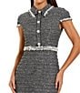 Mac Duggal Short Sleeve Boucle Button Up Collared Midi Dress, Color:Black White - Image 3