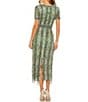 Color:Sage - Image 2 - Short Sleeve Sequined Beaded Sheath Midi Dress