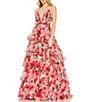 Color:Pink Multi - Image 1 - Side Cut Out Tiered Floral Print Chiffon Ballgown