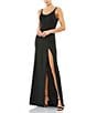 Color:Black - Image 1 - Sleeveless Beaded Scoop Neck Thigh High Slit Column Gown