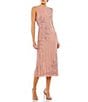Color:Rose - Image 1 - Sleeveless Floral Beaded Striped Sequin Sheath Midi Dress