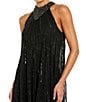 Mac Duggal Sleeveless Halter Neck Mesh Sequin Gown, Color:Black - Image 3