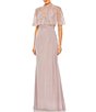 Color:Rose - Image 1 - Sleeveless Mock Neck Cape Overlay Gown