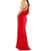 Mac Duggal Sleeveless One Shoulder Thigh High Slit Draped Back Detail Jersey Sheath Gown, Color:Red - Image 2