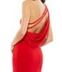 Mac Duggal Sleeveless One Shoulder Thigh High Slit Draped Back Detail Jersey Sheath Gown, Color:Red - Image 4