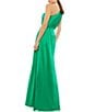 Color:Emerald - Image 2 - Sleeveless Pleated One Shoulder Thigh High Slit Satin A-Line Gown