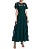 Mac Duggal Solid Mesh Dotted Ruffle Gown Dress - Image 1