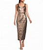 Mac Duggal Square Neck Brocade Metallic Midi Dress - Image 1