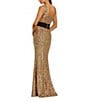 Mac Duggal Square Neck Sequin Front Bow Sheath Gown, Color:Black/Gold - Image 2