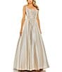 Color:Oyster - Image 1 - Square Neck Sleeveless Metallic Pleated Ball Gown