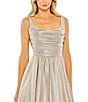 Color:Oyster - Image 3 - Square Neck Sleeveless Metallic Pleated Ball Gown