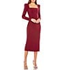 Mac Duggal Square Neck Long Sleeve Midi Dress, Color:Wine - Image 1
