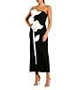 Mac Duggal Strapless 3D Satin Flowers Crepe Sheath Ankle Dress, Color:Black/Ivory - Image 1