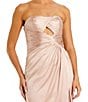Mac Duggal Strapless Charmeuse Wrap Gown With Cutout Detail and Train, Color:Oyster - Image 3