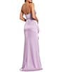 Mac Duggal Strapless Draped Bodice Ruffle Front Beaded Waist Satin Sheath Gown, Color:Lilac - Image 2
