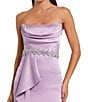 Mac Duggal Strapless Draped Bodice Ruffle Front Beaded Waist Satin Sheath Gown, Color:Lilac - Image 3