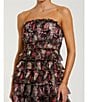 Mac Duggal Strapless Floral Print Micro Ruffle Midi Dress, Color:Black Multi - Image 3