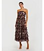 Mac Duggal Strapless Floral Print Micro Ruffle Midi Dress, Color:Black Multi - Image 4