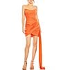 Color:Tangerine - Image 1 - Strapless Ruched Mini Side Draped Dress