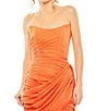 Color:Tangerine - Image 3 - Strapless Ruched Mini Side Draped Dress