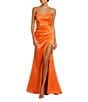 Mac Duggal Strapless Ruched Satin Sheath Gown, Color:Sherbert - Image 1
