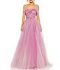 Color:Lilac Ombre - Image 1 - Strapless Ruffle Trim Sweetheart Neck Bow Detail Glitter Tulle Ball Gown