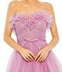 Color:Lilac Ombre - Image 3 - Strapless Ruffle Trim Sweetheart Neck Bow Detail Glitter Tulle Ball Gown