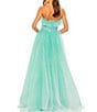 Color:Aqua Ombre - Image 2 - Strapless Ruffle Trim Sweetheart Neck Bow Detail Glitter Tulle Ball Gown