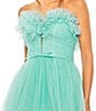 Color:Aqua Ombre - Image 3 - Strapless Ruffle Trim Sweetheart Neck Bow Detail Glitter Tulle Ball Gown