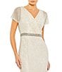 Mac Duggal Surplice V-neck Short Sleeve Beaded Column Gown, Color:Nude Silver - Image 3