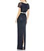 Mac Duggal Surplice V-neck Short Sleeve Beaded Column Gown, Color:Midnight - Image 2