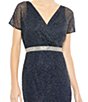 Mac Duggal Surplice V-neck Short Sleeve Beaded Column Gown, Color:Midnight - Image 3
