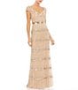 Color:Nude - Image 1 - Sweetheart Neck Cap Sleeve Teired Sequin Column Gown